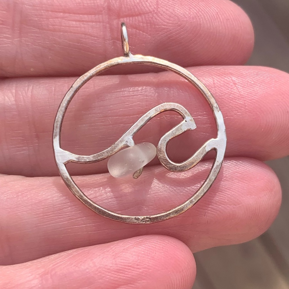 Sterling Silver Wave Pendant with Sea Glass
